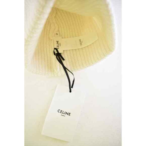 Celine Paris White Black Logo Laine Knit Wool Embroidered Beanie Cap Winter Hat main image 5